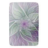 フラワードリーム、抽象芸術紫グリーンフラクタルアート バスマット (正面縦)