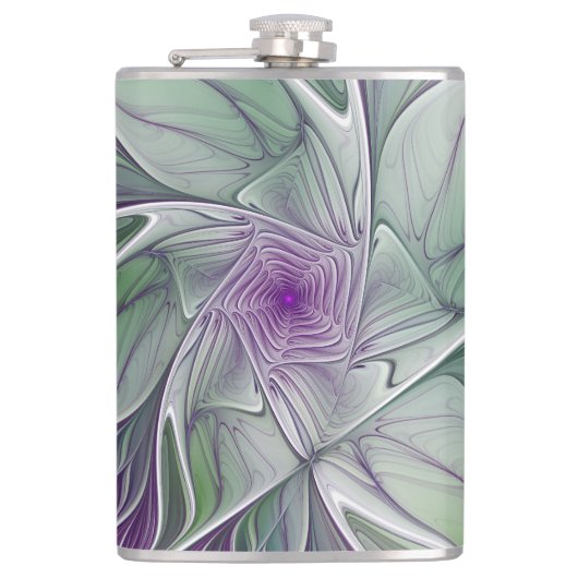 フラワードリーム、抽象芸術紫グリーンフラクタルアート フラスク (正面)
