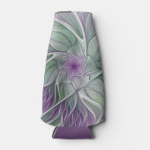 フラワードリーム、抽象芸術紫グリーンフラクタルアート ボトルクーラー (正面)