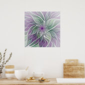 フラワードリーム、抽象芸術紫グリーンフラクタルアート ポスター (キッチン)