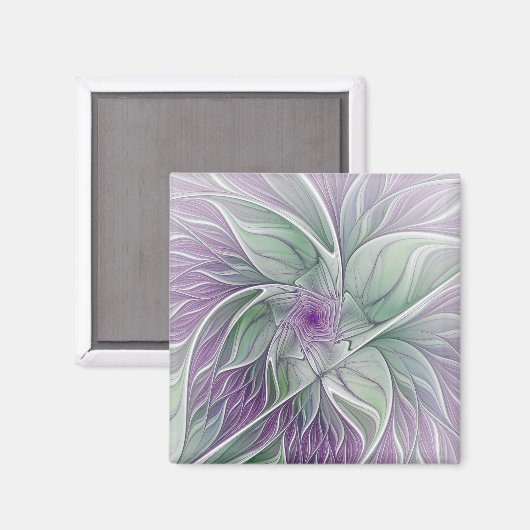 フラワードリーム、抽象芸術紫グリーンフラクタルアート マグネット (正面/裏面)