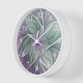 フラワードリーム、抽象芸術紫グリーンフラクタルアート 壁時計 (傾斜)