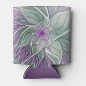 フラワードリーム、抽象芸術紫グリーンフラクタルアート 缶クーラー (正面)