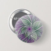 フラワードリーム、抽象芸術紫グリーンフラクタルアート 缶バッジ (正面&裏面)