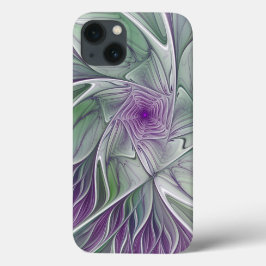 フラワードリーム、抽象芸術紫グリーンフラクタルアート iPhone 13ケース