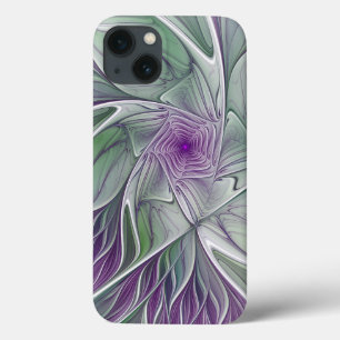 フラワードリーム、抽象芸術紫グリーンフラクタルアート iPhone 13ケース