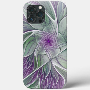 フラワードリーム、抽象芸術紫グリーンフラクタルアート iPhone 13 PRO MAXケース