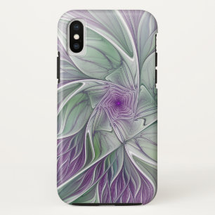 フラワードリーム、抽象芸術紫グリーンフラクタルアート iPhone XSケース