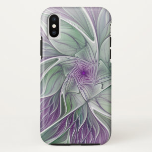 フラワードリーム、抽象芸術紫グリーンフラクタルアート iPhone XSケース