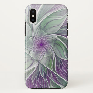 フラワードリーム、抽象芸術紫グリーンフラクタルアート iPhone XSケース