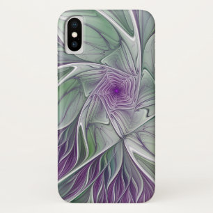 フラワードリーム、抽象芸術紫グリーンフラクタルアート iPhone X ケース