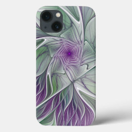フラワードリーム、抽象芸術紫グリーンフラクタルアート iPhone 13ケース