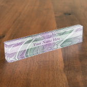 フラワードリーム、抽象芸術紫グリーンフラクタル文字 デスクネームプレート (側面)