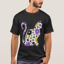 フラワードードルキャットLGBTQ+非バイナリプライドフラグ Tシャツ
