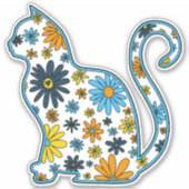 フラワードードルキャットLGBTQ+ AroAceサンセットプライド国旗 シール (正面)