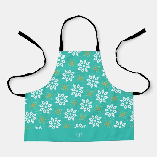 フラワーネイビオレンジミニマル模様 エプロン (正面)