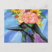 フラワーハットはがきを着たカラス ポストカード (正面)