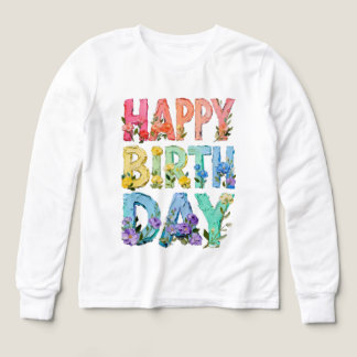 フラワーハッピーバースデイ タイポグラフィーTシャツ | かわいいフラワー