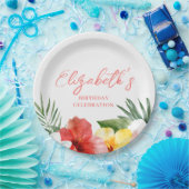 フラワーハワイアン 誕生日 ペーパープレート (パーティー)
