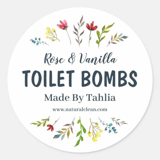 フラワーハンドメイドフィジートイレクリーナーラベル ラウンドシール (正面)