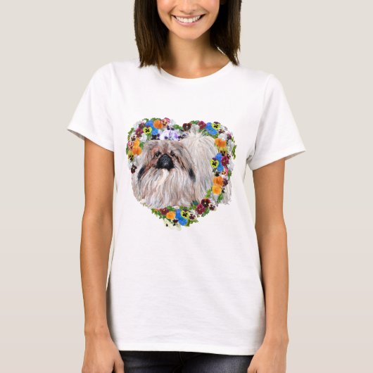 フラワーハートの中のペキニーズ Tシャツ (正面)