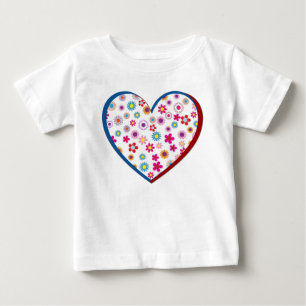 フラワーハートの幼児用フリル付きドレス ベビーTシャツ