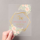 フラワーハートの結婚式の保存日付 アクリル招待状 (インサイチュ (ポータブル))
