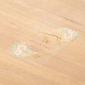 フラワーハートの結婚式の保存日付 アクリル招待状 (レイダウン)