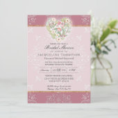 フラワーハートウィレースダスティベリーピンクブライダルシャワー 招待状 (スタンド正面)