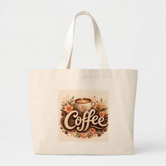フラワーハートコーヒー ラージトートバッグ (正面)