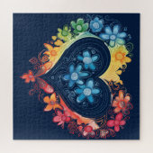 フラワーハートダークブルーパズル ジグソーパズル (横)