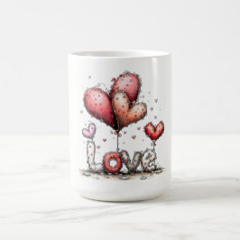 フラワーハート付きLOVEバルーン コーヒーマグカップ