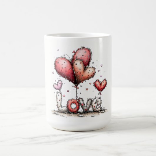 フラワーハート付きLOVEバルーン コーヒーマグカップ (中央)