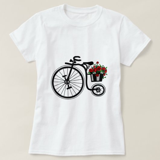フラワーバイクTシャツロマンチック – 絵画s Tシャツ (デザイン正面)