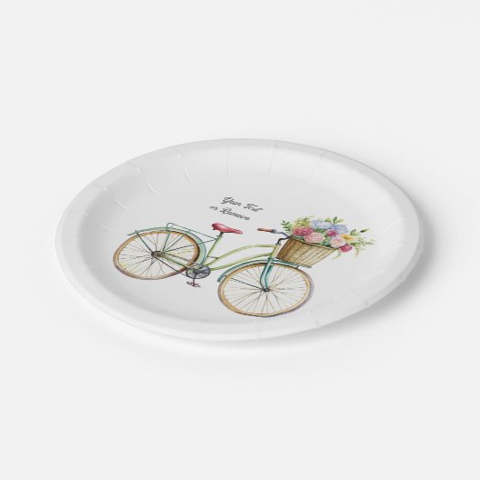 フラワーバスケット付きゴールデン自転車ヴィンテージ ペーパープレート (アングル)
