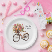 フラワーバスケット付きゴールデン自転車ヴィンテージ ペーパープレート (パーティー)