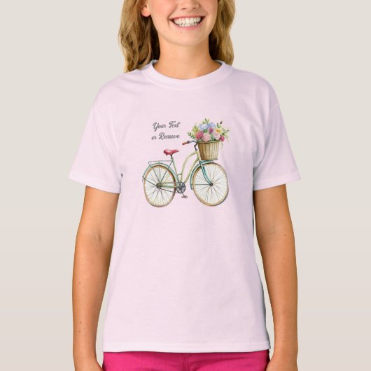 フラワーバスケット付きゴールデン自転車ヴィンテージ Tシャツ (正面)