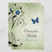 フラワーバタフライウェディング招待，披露宴&出欠 招待状 (正面/裏面)