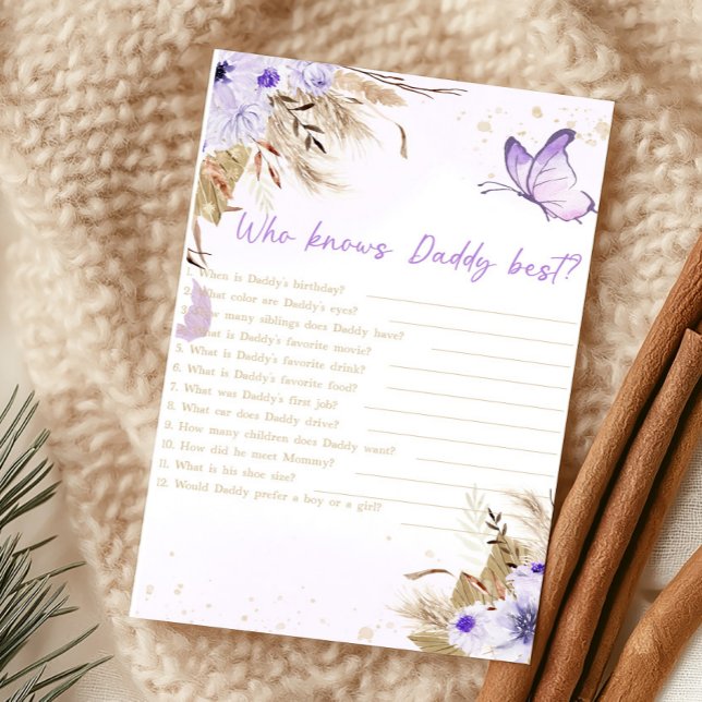 フラワーバタフライシャワーパパベストゲーム (Purple Butterfly Baby Shower Who Knows Daddy Best Game)