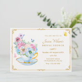 フラワーバタフライティーカップブライダルシャワー 招待状 (スタンド正面)