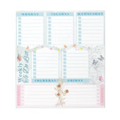 フラワーバタフライブルーピンクテーマでリストを行う ノートパッド (正面)