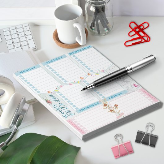 フラワーバタフライブルーピンクテーマでリストを行う ノートパッド