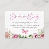 フラワーバタフライベビーシャワーブックリクエスト エンクロージャーカード (正面)