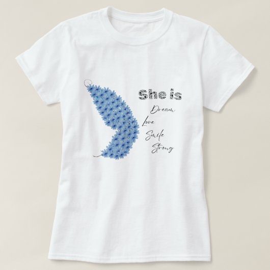 フラワーバタフライ彼女は夢の愛のスマイル強い Tシャツ (デザイン正面)