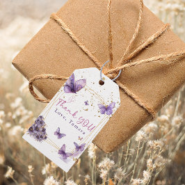 フラワーバタフライ パープル ゴールド ベビーシャワー パーティー ギフトタグ