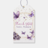 フラワーバタフライ パープル ゴールド ベビーシャワー パーティー ギフトタグ (正面)