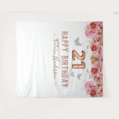 フラワーバタフライ ピンク ハッピー21歳誕生日タペスト タペストリー (正面(横))