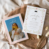 フラワーバタフライ ブラッシュピンク フォト 卒業 招待状