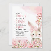 フラワーバニーうさぎ1歳誕生日招待状 招待状 (正面)