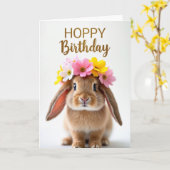 フラワーバニーの誕生日カード カード (黄色い花)
